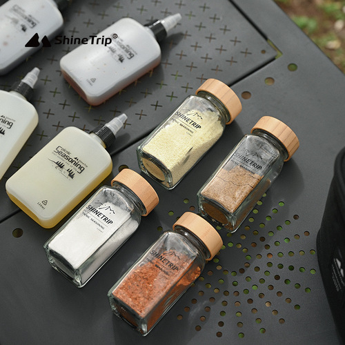 Mountain Fun Outdoor Camping Seasoning Bottle Set Picnic Seasoning Box Oil Can Packing Jar Bamboo Wood Cover Sealed Seasoning Jar