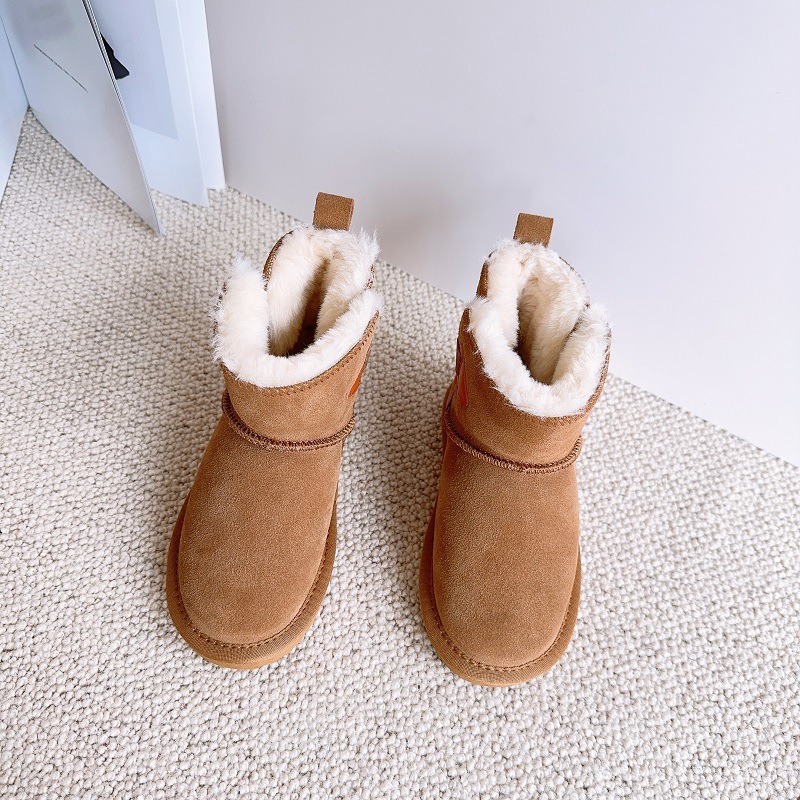 Neue Kinder-Schneestiefel aus echtem Leder, plüschig und warm für Jungen und Mädchen, wasserdichte Mädchenstiefel, Baby_voghion.com