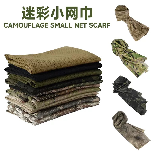 Camouflage Outdoor Windproof and Sandproof Camouflage Mesh Scarf for Summer Sports and Cycling, Sun Protection and Breathable Scarf, Desert Tactical Mesh Scarf for Men