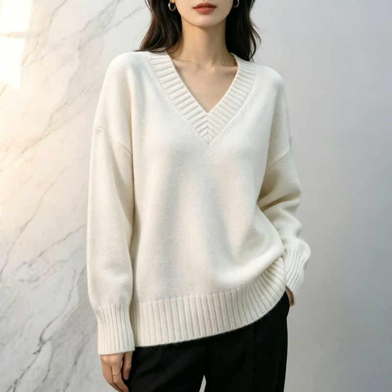 Commuter Casual Style Sweater 2026 Autumn and Winter New Loose Versatile V-Neck Knit Top for Women in Stock Wholesale