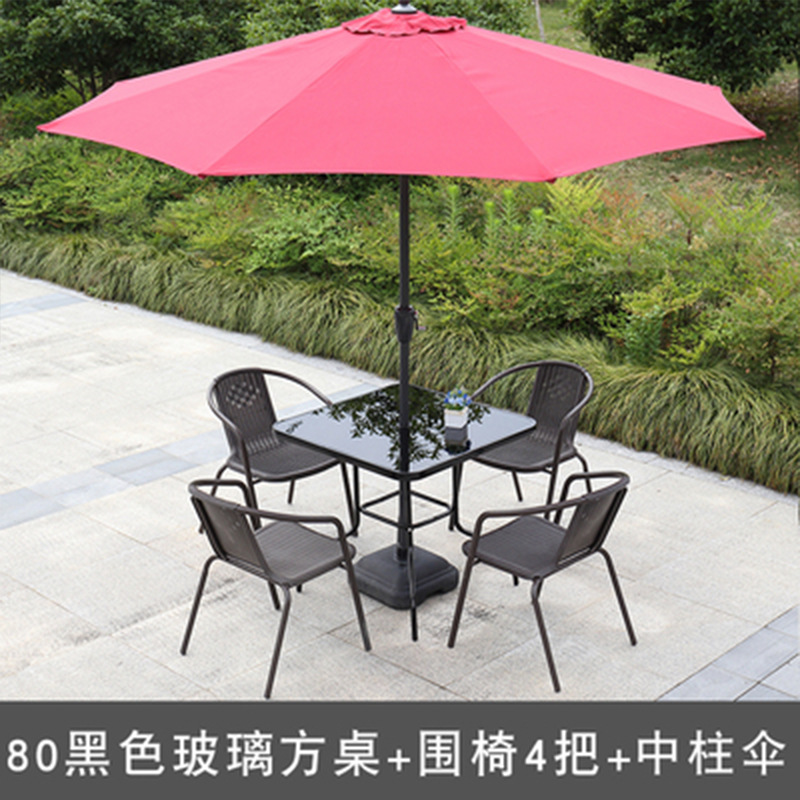 Conjunto de mesa y sillas para exteriores con silla de ratán y sombrilla para comidas al aire libre, uso comercial, montaje de puestos, té con leche, café, patio, balcón, ocio, protección solar. image 18