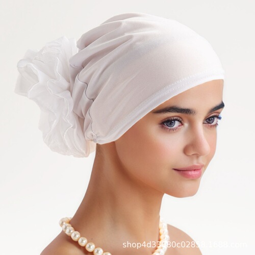 Alibaba.com Amazon New Muslim Solid Color Large Flower Head Scarf Hat European and American Milk Silk Head Scarf Flower Disc
