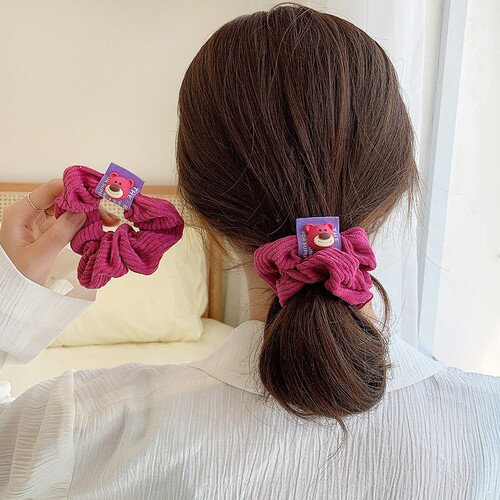 Cute Strawberry Bear Hairband Headwear for Women Autumn Winter Plush Washable Anti-Slip Hair Ring Outdoors Versatile Compatible Hair Clip