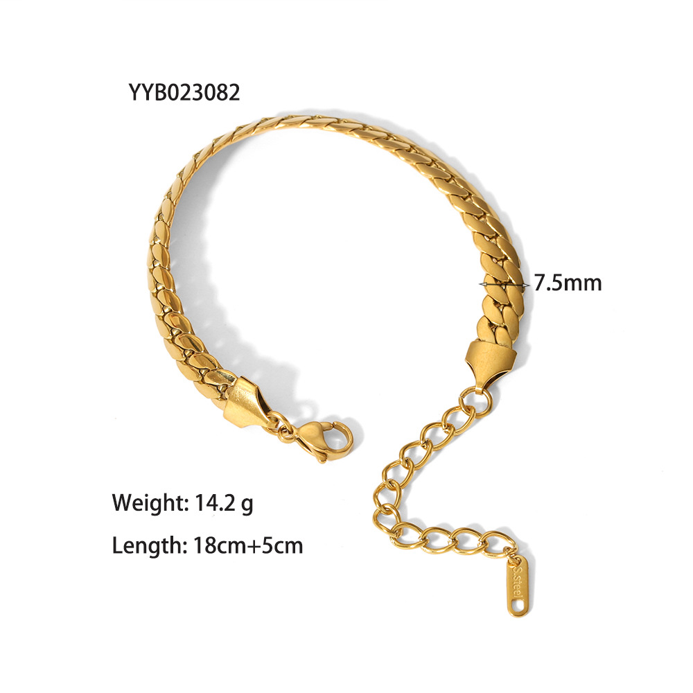 Nuovo bracciale da donna in acciaio al titanio con doppia catena cubana in oro K e catena a serpente piatta_voghion.com