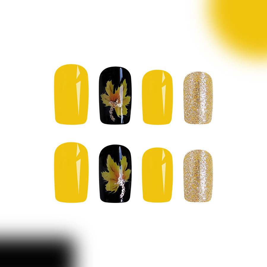 Autumn Maple Leaf False Nails Detachable Stylish Press On Nails_voghion.com