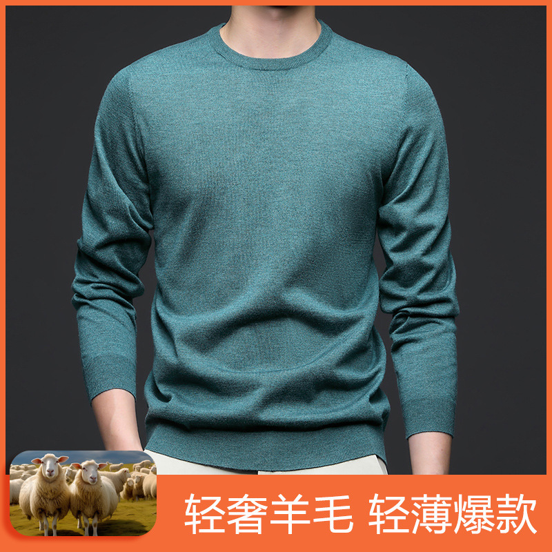 Men's woolen thin demi-season knitted universal sweater with a round…