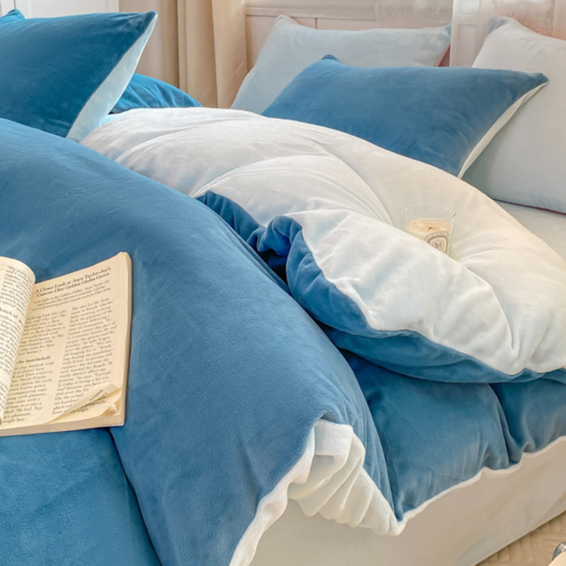 Otoño e invierno engrosado leche cama de cuatro piezas conjunto de coral cubierta de edredón de flanel doble sábanas de tres piezas conjunto