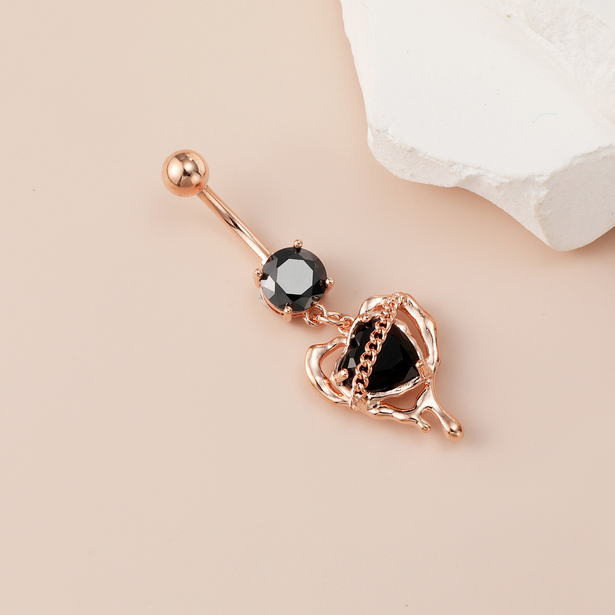 Heart Shaped Belly Button Ring Dark Punk Navel Piercing Stud_voghion.com