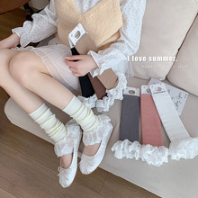 袜套女春季新款双针布花边中筒lolita翻口堆堆甜美芭蕾风喇叭腿套