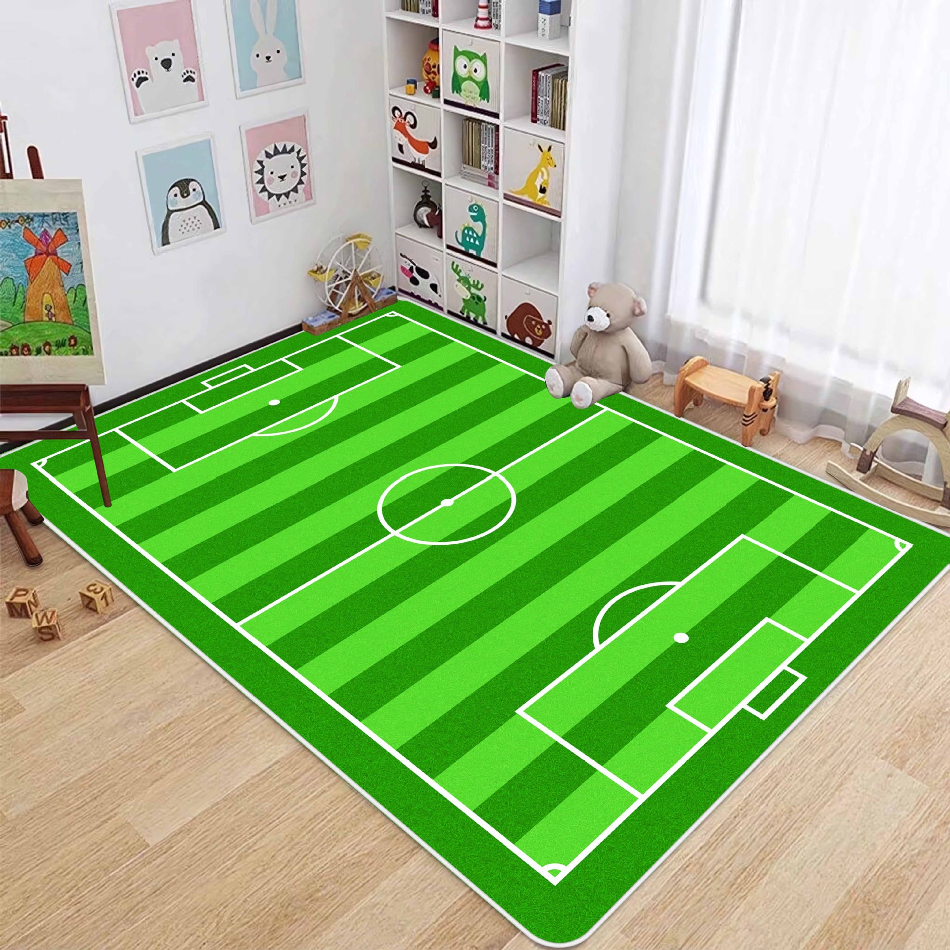 Alfombrilla de entrenamiento de fútbol interior verde simple para el hogar, resistente a la suciedad y fácil de cuidar, alfombrilla de terciopelo de cristal antideslizante, alfombrilla resistente al desgaste