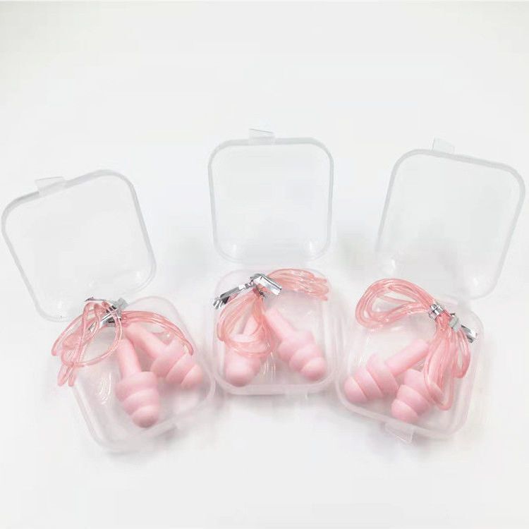Silicone Earplugs Noise Reduction Soundproof Wired with Rope Boxed Anti-Noise Waterproof Lanyard Throw Large Square Box
