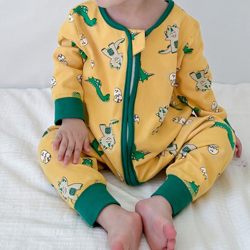 Children's one-piece sleepwear 100% cotton boneless for boys and girls, long sleeve home wear baby sleeping bag kick-proof blanket suitable for all four seasons