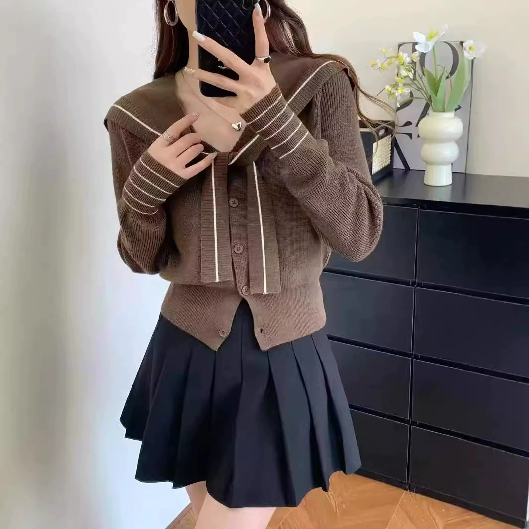 Нavy knitted demi-season design cardigan, fashionable jacket, sweater, trend of season
