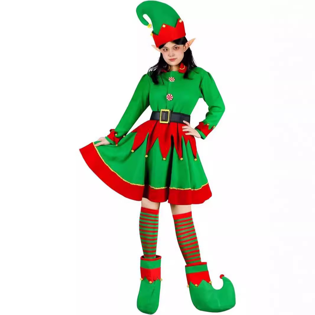 Christmas Elf Costume Set Santa Helper Cosplay Costume Dress Women's Christmas Costume_voghion.com