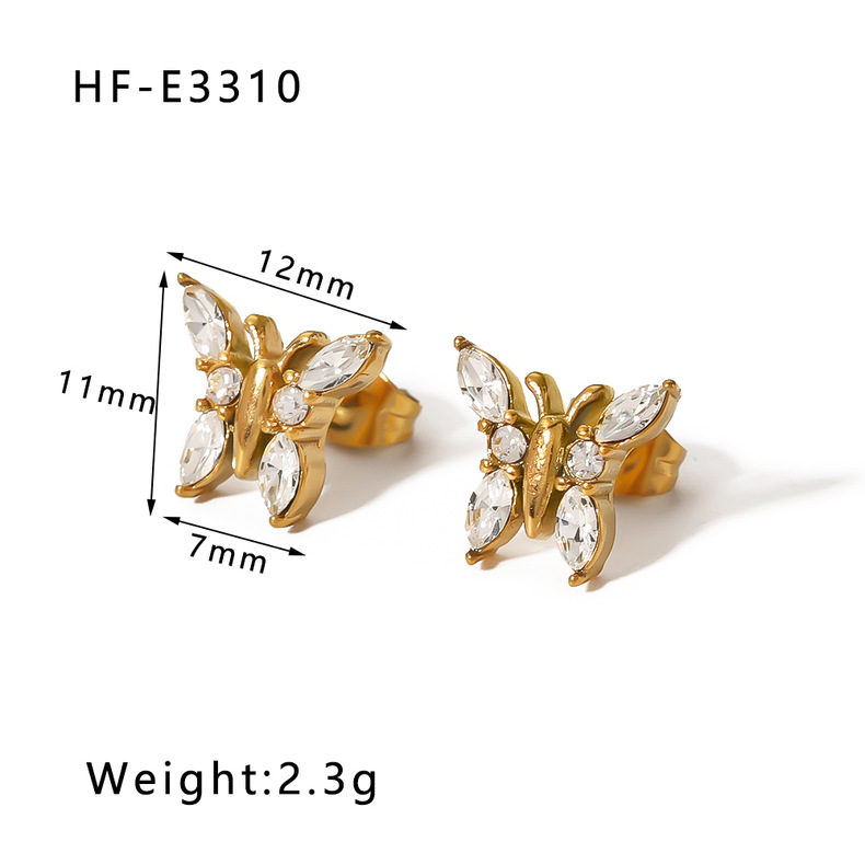 1 Pair Classic Style U Shape Crown Butterfly Plating Inlay Stainless Steel Artificial Pearls Rhinestones Zircon 18K Gold Plated Earrings display picture 4