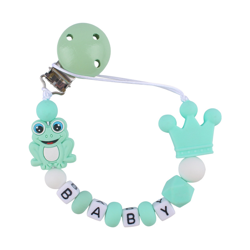 Suministros para bebés de dibujos animados animal Rana mordedor chupete cadena calmante bebé DIY mordedura de silicona chupete cadena anti-gota