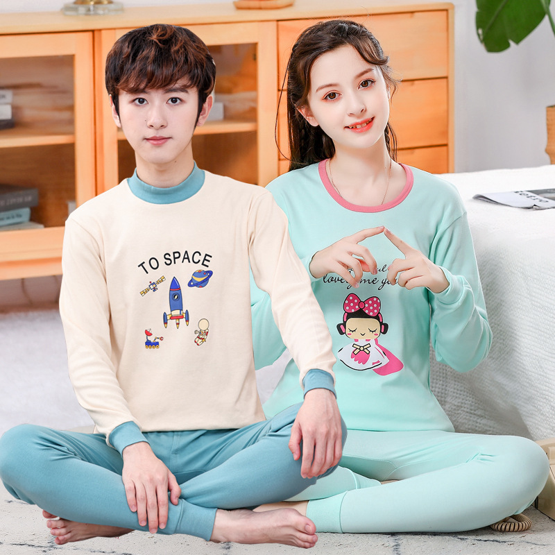 Ropa interior para niños conjunto de algodón puro medio y grande niños ropa de otoño pantalones largos algodón adolescentes niñas suéter de algodón más ropa interior de tamaño