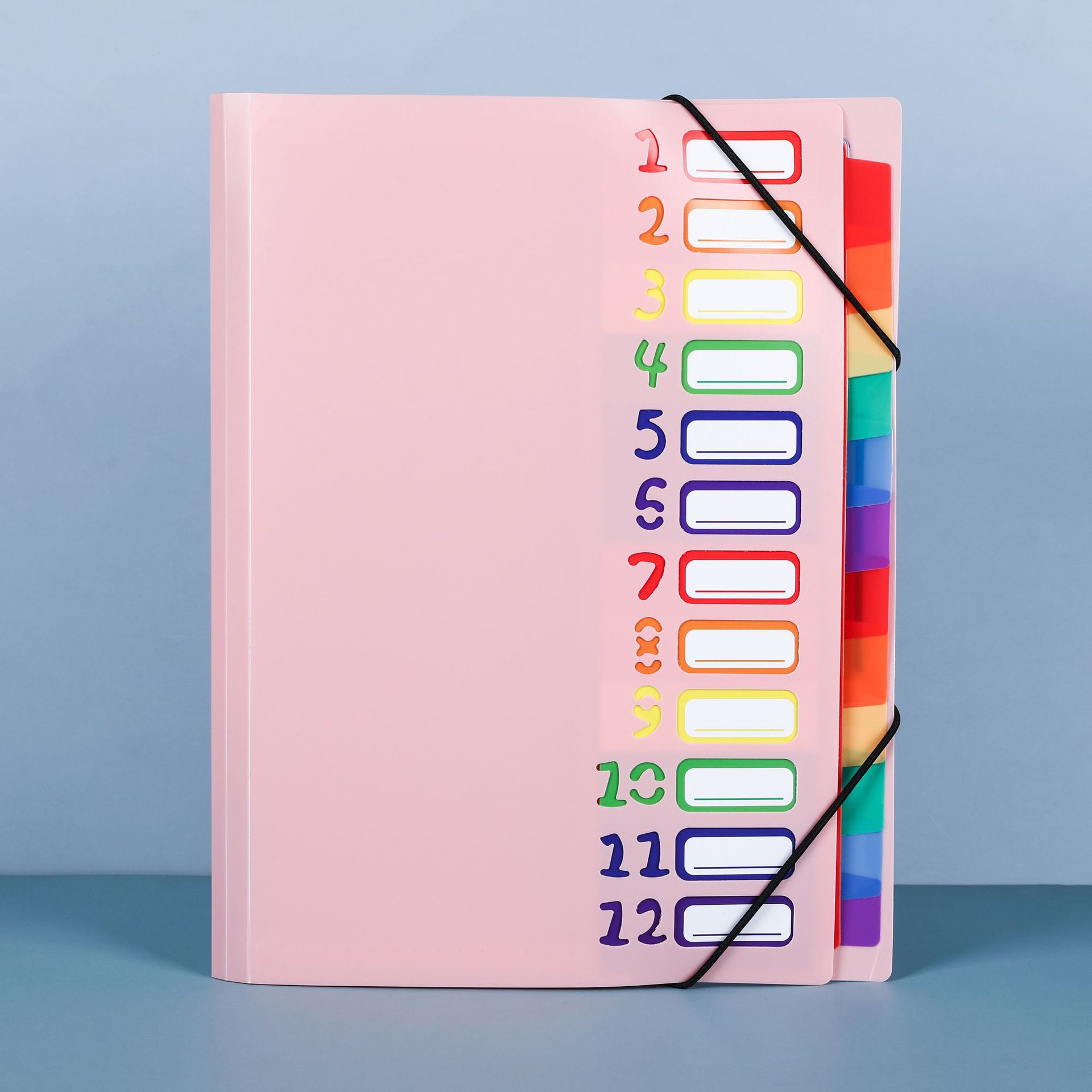 12-page Rainbow clasificación bolsa de órganos transfronteriza nueva carpeta de almacenamiento de materiales de oficina PP cuerda clip de órgano al por mayor