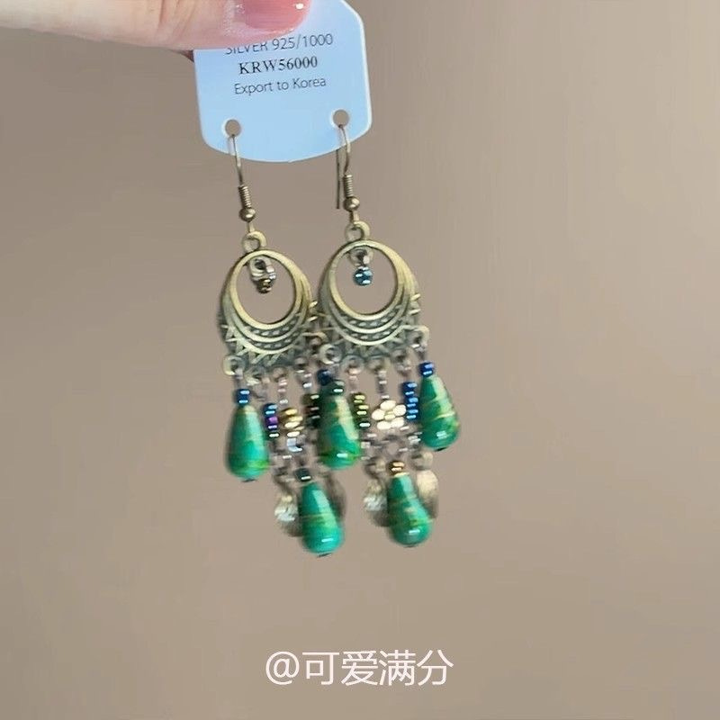 ボヘミアンエスニックスタイルレトロシェルタッセルイヤリング女性用ハイエンドニッチデザイン宮殿スタイルイヤーフックイヤリング|undefined
