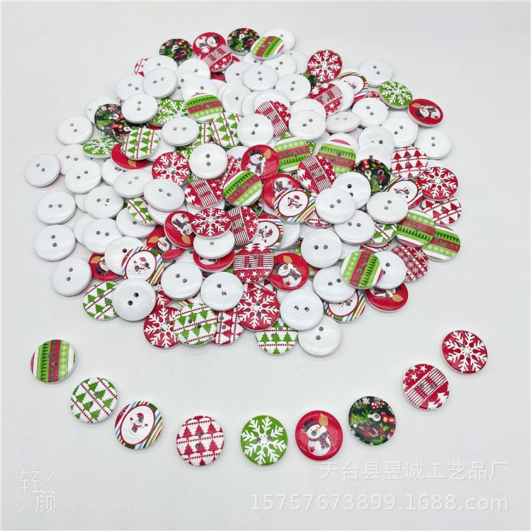 Новая Рождественская серия Деревянная Кнопка Рождественская тема Цвет Деревянная Кнопка Печать Деревянная Кнопка Наклейка Материал
