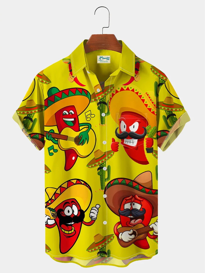 Estación independiente transfronteriza verano nueva camisa impresa digital para hombres tendencia de moda top hawaiano de solapa de manga corta