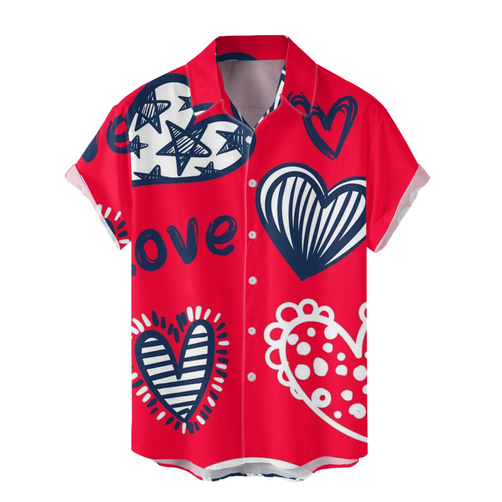Camisas nuevas para hombres de comercio exterior europeo y americano transfronterizo Serie del día de San Valentín Camisa casual de manga corta con estampado digital 3D