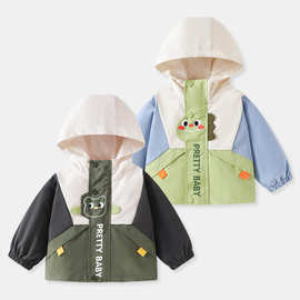 宝宝撞色外套秋装户外男童夹克秋季女童儿童冲锋衣连帽