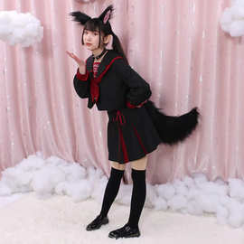 一件代发lo娘毛绒狼猫狐狸耳朵边夹cosplay配饰手作兽耳发夹狐娘