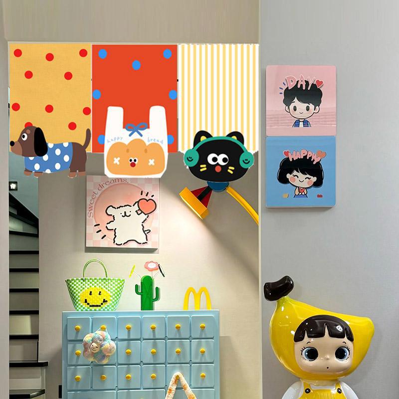 Cartoon Triangular Flag Door Curtain Partition Curtain No-Drill Kitchen Bathroom Entrance Curtain Bedroom Blocking Curtain Half Curtain Short Curtain