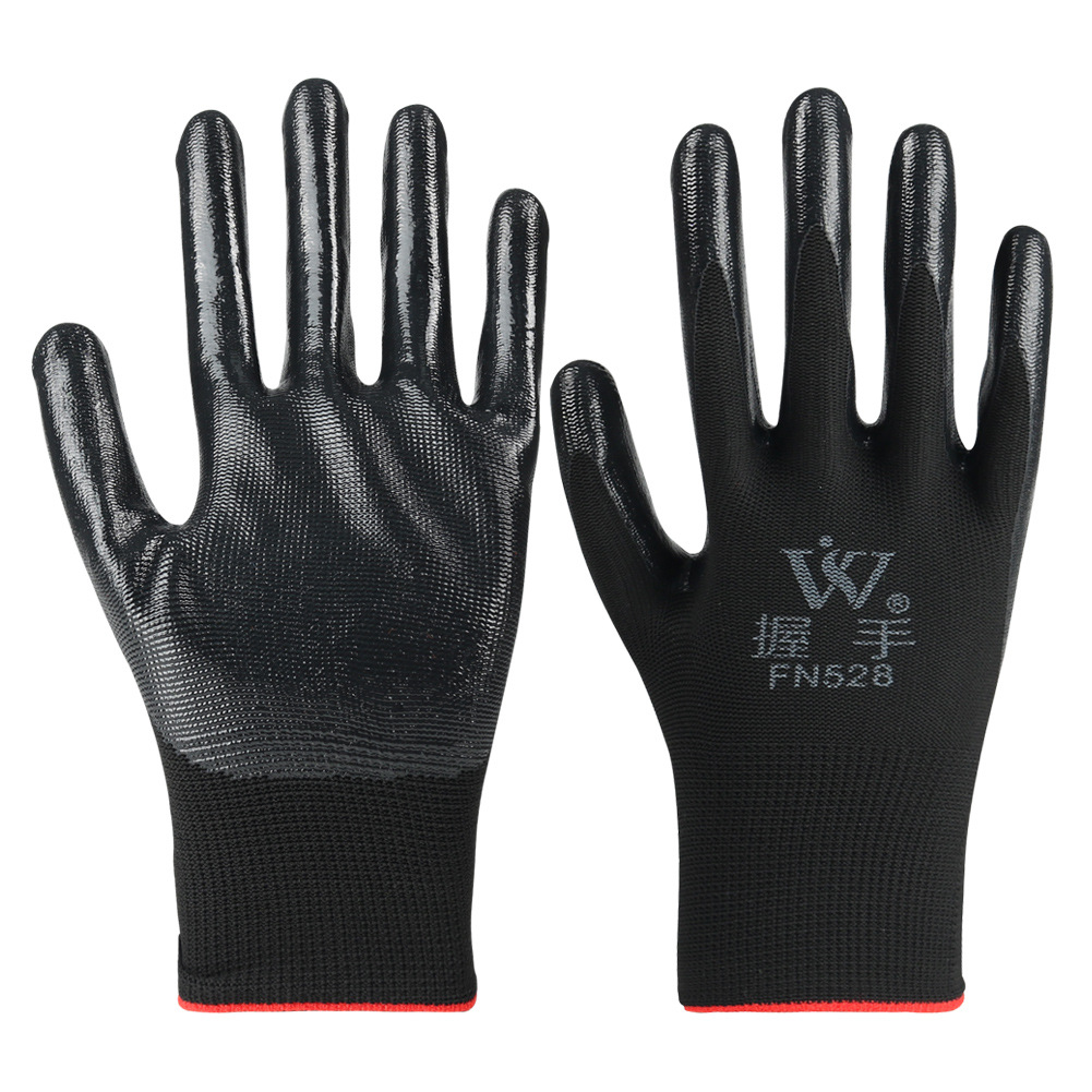 Guantes de nitrilo de 13 agujas con látex grueso resistente al desgaste para el sitio de construcción confortable transpiración guante de protección laboral azul blanco