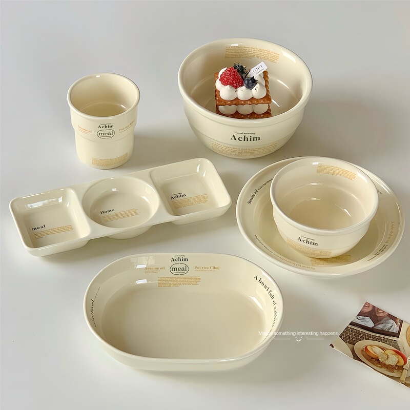 Korean-style Letter Ceramic Dishes suit Cyber Celebrity Salah Bowl Ins Style High Color Value Breakfast Oatmeal Dessert Salah Bowl