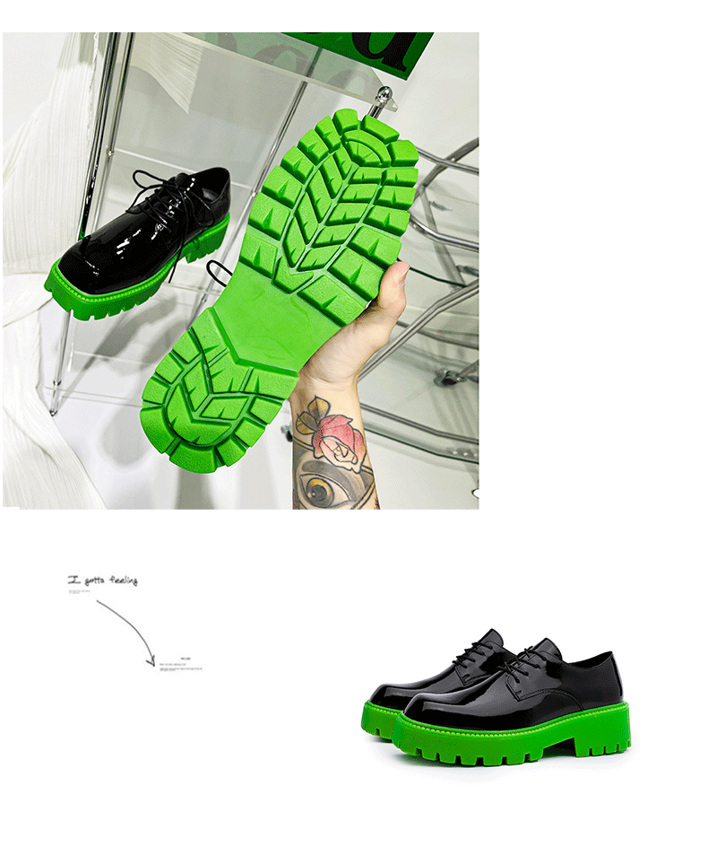 2024 Gros bout carré retourné en cuir nouveau gâteau éponge à semelle épaisse chaussures derby décontractées surélevées, chaussures basses de niche à la mode_voghion.com