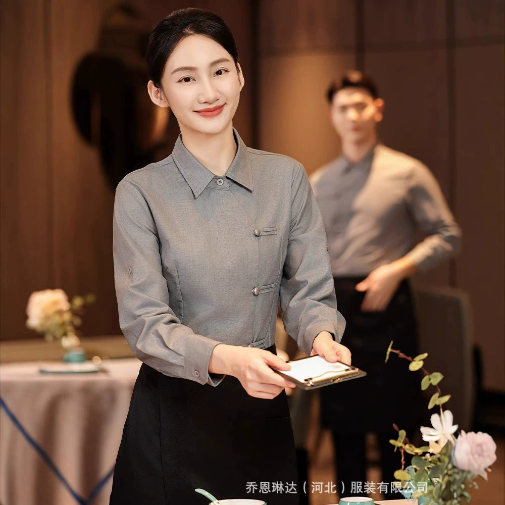 Осенний и зимний официант отель рубашка с длинными рукавами молочный чай фаст-фуд барбекю ресторан Западный ресторан кафе рубашка рабочая одежда женщина