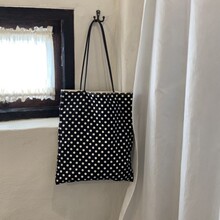 Sleep at 韩系百搭ins慵懒风波点包肩手提黑色帆布包大容量