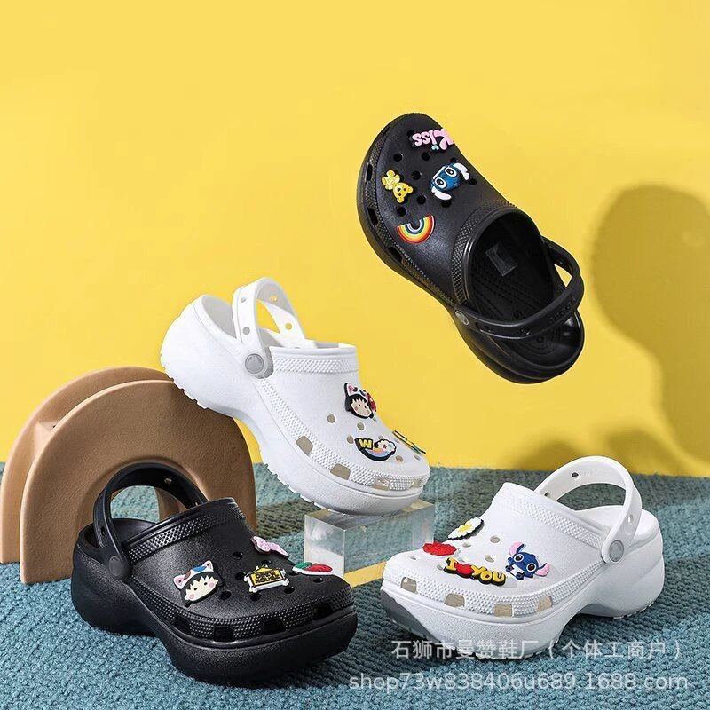 Летние классические сабо на толстой подошве для женщин, шлепанцы на среднем каблуке, закрытые сандалии, модные и универсальные.