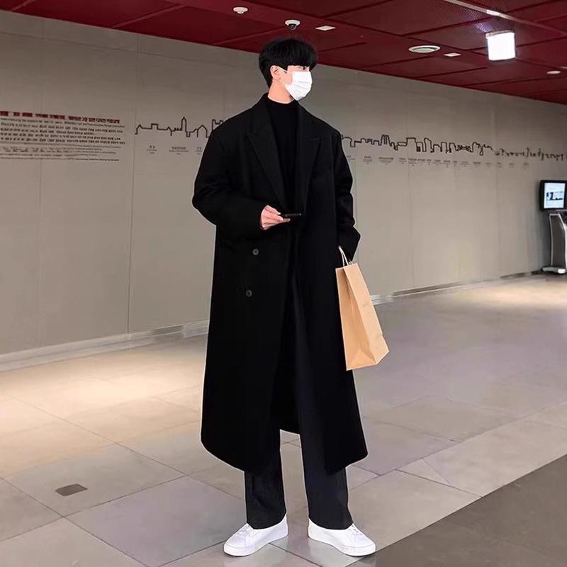 Autumn and Winter New Woolen Outwear Men's Mid-Length Over-The-Knee Cashmere-Free Woolen Windbreaker Jacket Korean Style Loose Shoulder Autumn and Winter New Woolen Outwear Men's Mid-Length Over-The-Knee Cashmere-Free Woolen Windbreaker Jacket Korean Style Loose Shoulder