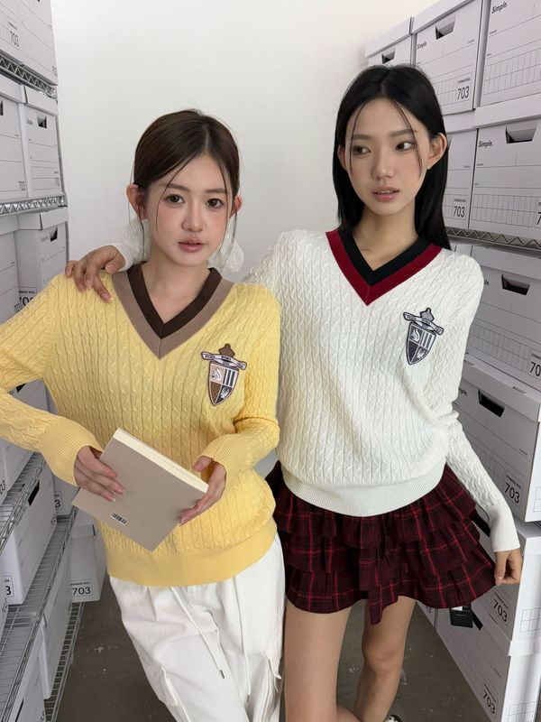 ME KAKAMEE十三行秋季美式气质V领修身显瘦百搭针织毛衣女 A2859|undefined
