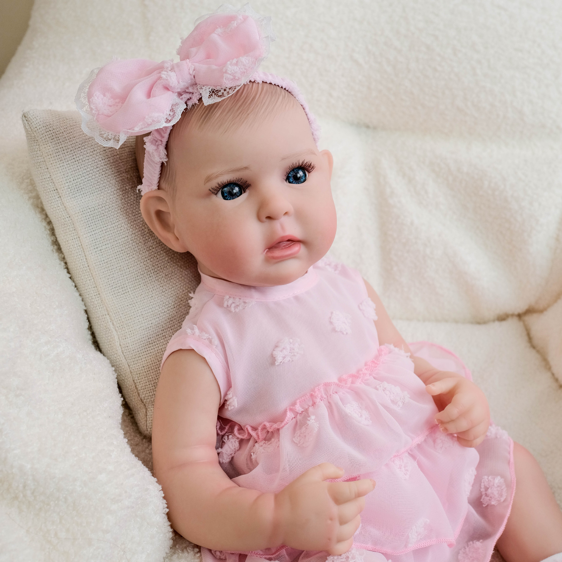 Falda de gasa rosa de 19 pulgadas, muñeca de renacimiento de simulación, Ward, regalo de cumpleaños navideño para niños