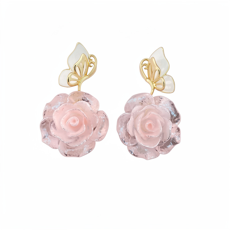 Aguja de plata goteando aceite de resina de mariposa flor pernos de aretes de viento dulce pequeño fresco de vacaciones aretes de aretes de aretes de lujo ligero de alta calidad aretes de aretes
