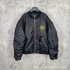正确版本25FW新款B家徽章Bomber飞行员夹克拉链棉服外套情侣款INS