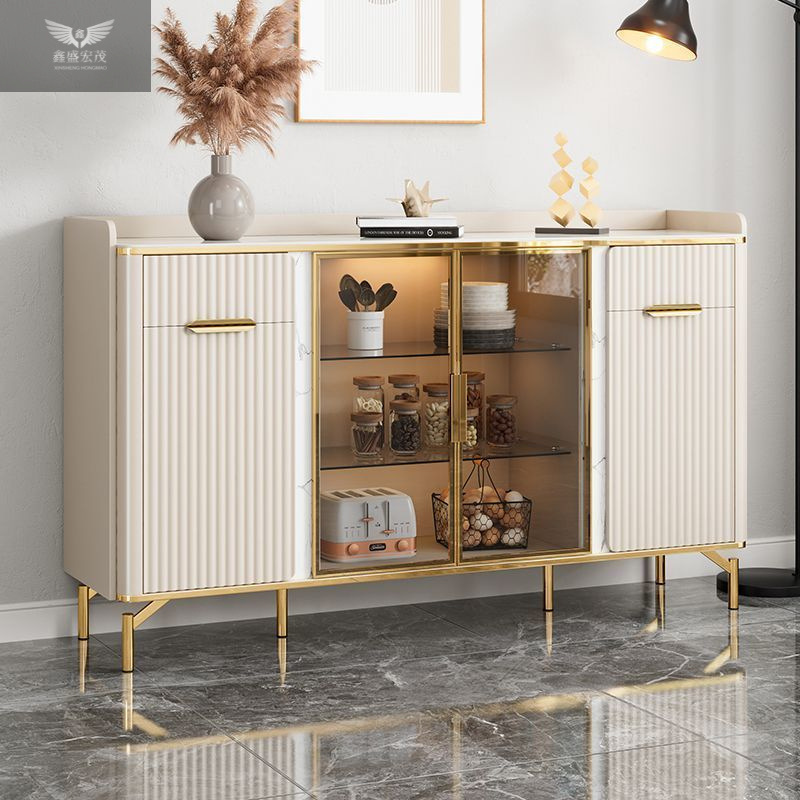 Gabinete de sala de estar, armario de cocina de alta calidad, tablero de roca ligero y lujoso italiano, simple, armario de comidas de estilo crema, multifunción contra la pared