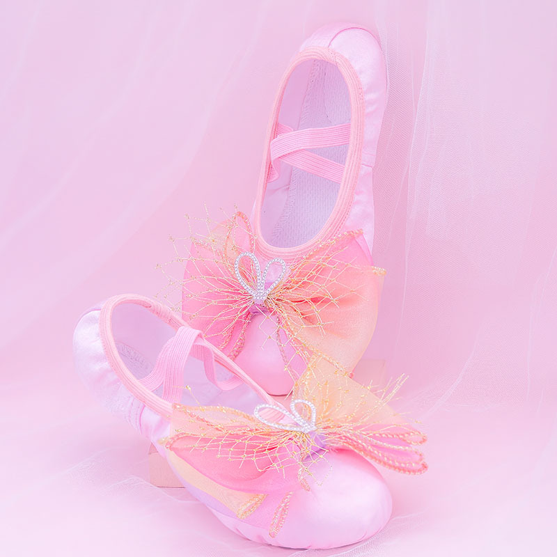 Zapatos de ballet de prueba de baile zapatos de baile de satén especiales de suela suave para niños zapatos de garra de gato de práctica de danza china para mujeres rosa