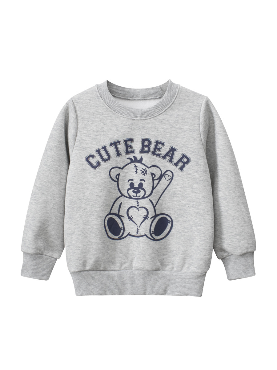 27 niños transfronterizos ropa para niños otoño nueva ropa de bebé Oso de dibujos animados suéter forrado de lana para niños entrega de una sola pieza