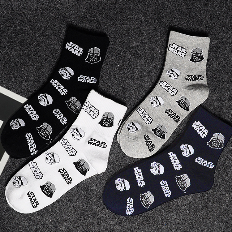 Socks men's fashion brand STAR WARS socks letter cotton socks breathable STAR WARS men's sports mid-calf socks fashion socks