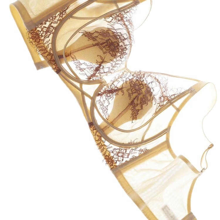 2488 Hermosa malla de vidrio de encaje tridimensional, ropa interior ligera y sin copa, sujetador ajustable con anillo de acero suave con memoria