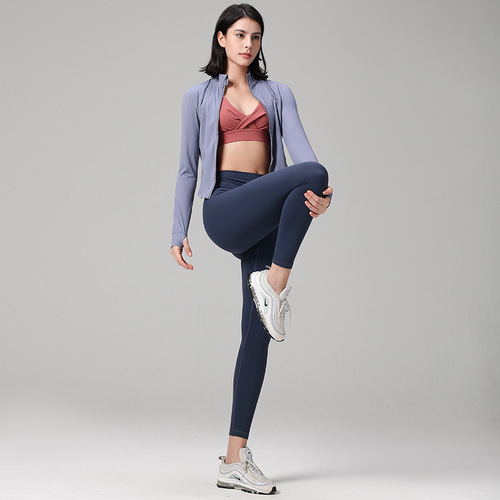 Lulu Autumn/Winter Collar-up Fitted Sport Coat Abdominal Slimming Running Sport Yoga Jacket Short Women's Jacket