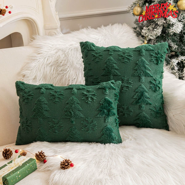 Christmas green trees and snowflakes