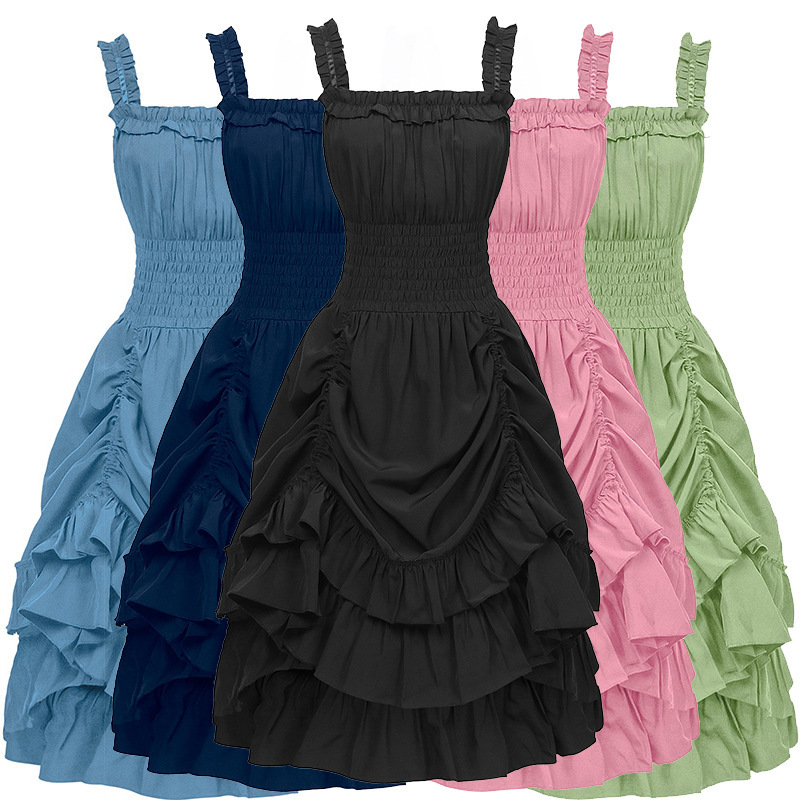Foreign Trade European and American Medieval Clothing Cos Clothing Victoria Era Ruffled Dress Sleeveless Performance Skirt