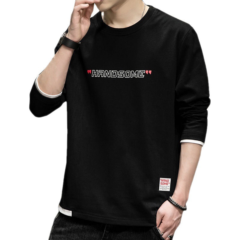 Camiseta de manga larga para hombre 2024 primavera y otoño nuevo suéter de algodón de marca de moda con ropa interior camisa de fondo de hombre de gran tamaño