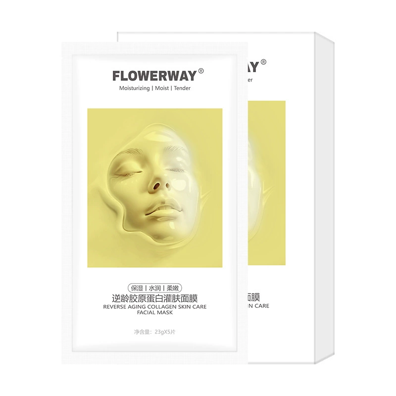 FLOWERWAY Коллаген, увлажняющая разглаживающая осветляющая маска для лица, осветляет оттенок кожи, сужает поры
